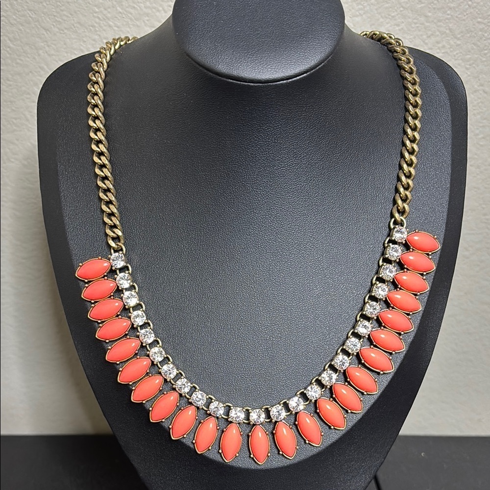 J. Crew Rhinestone Statement Salmon Drop Drop Bead Necklace